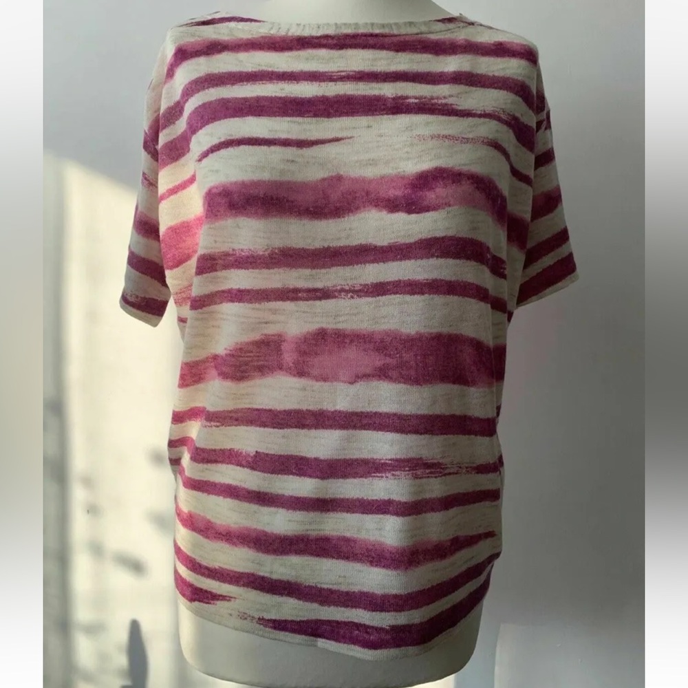 Monsoon Linen Blend Knit Top Pink And Beige Size Small - Picture 1 of 9